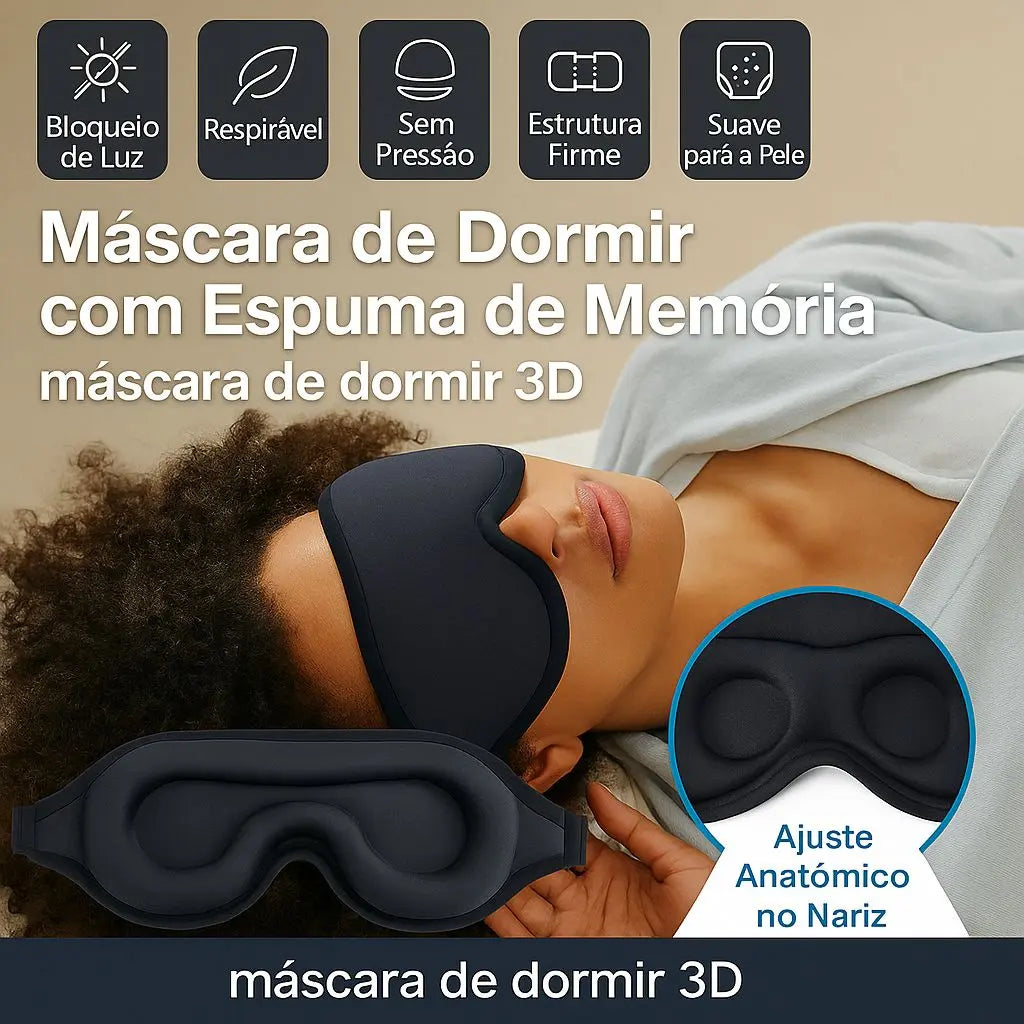 Máscara de Dormir 3D com Bloqueio Total de Luz