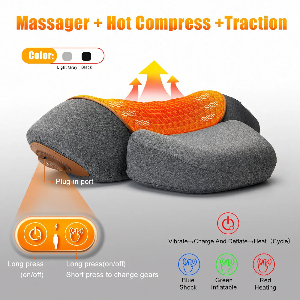 Massageador Cervical Elétrico com Terapia de Calor – Alívio Imediato para Pescoço e Coluna
